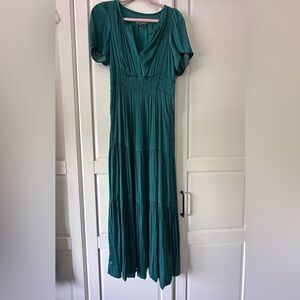 Anthropologie Somerset Maxi Dress – Size Small – Teal Satin – With Pockets!